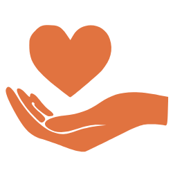 A hand with a heart icon