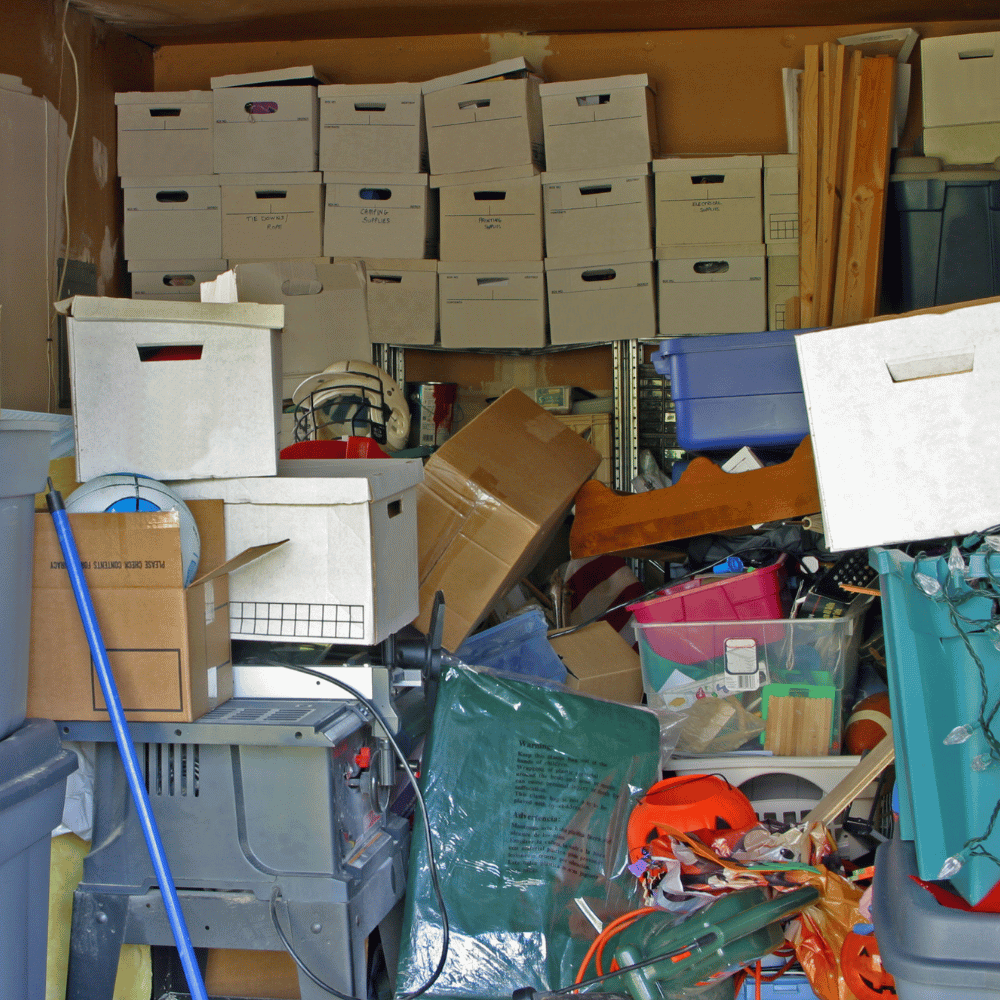 Boxes and piles of other items