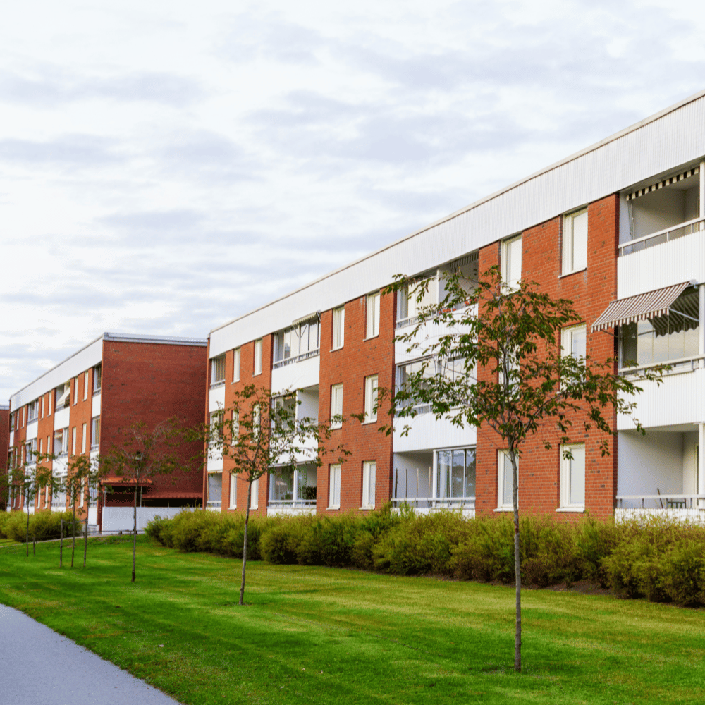 An apartment complex ready for junk removal services.