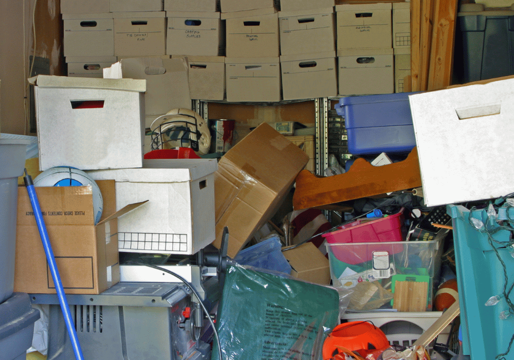 Boxes and piles of other items